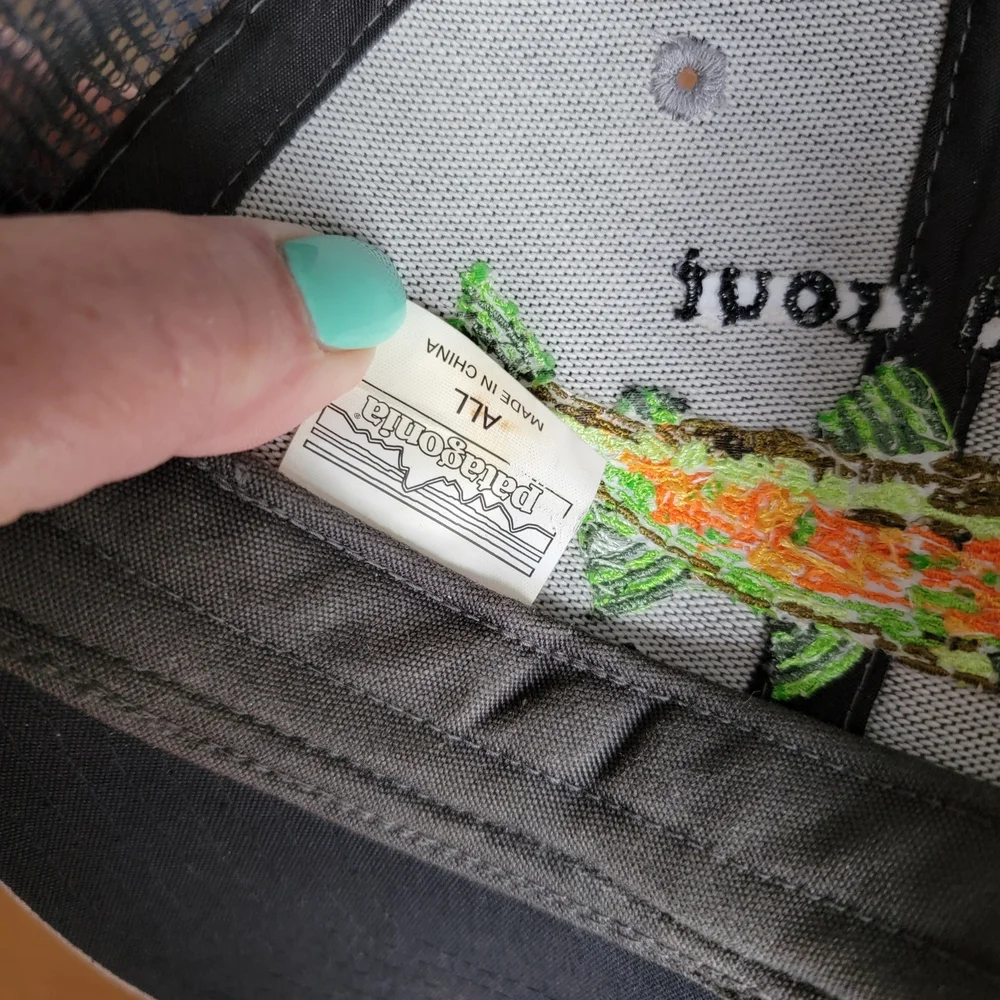 Patagonia World Trout Fishstitch Trucker Hat  Gray EUC
